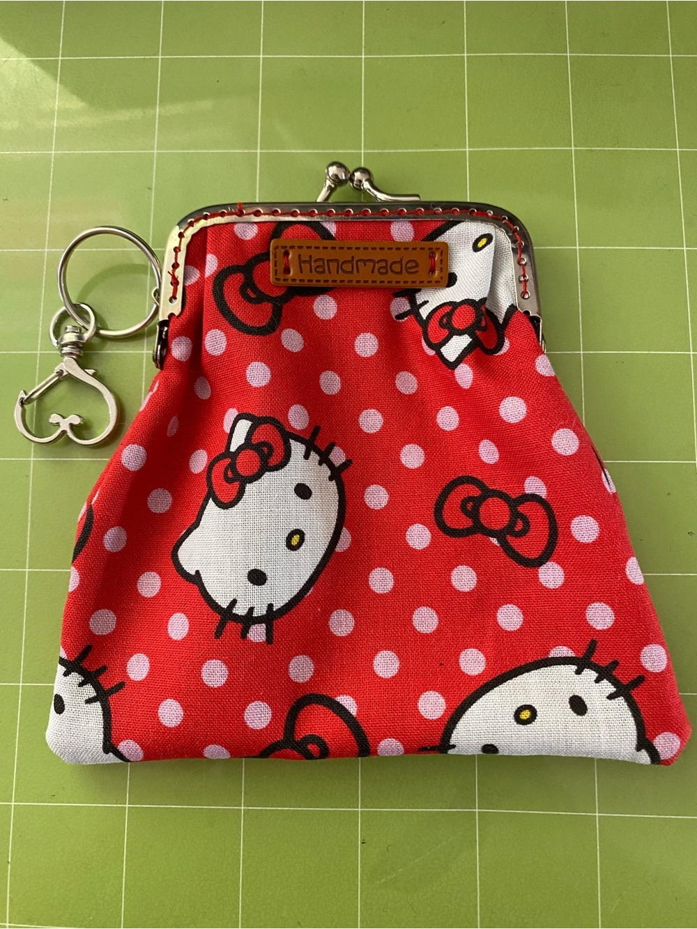 Handmade Hello Kitty Red Polka Dot Coin Purse with Keyring